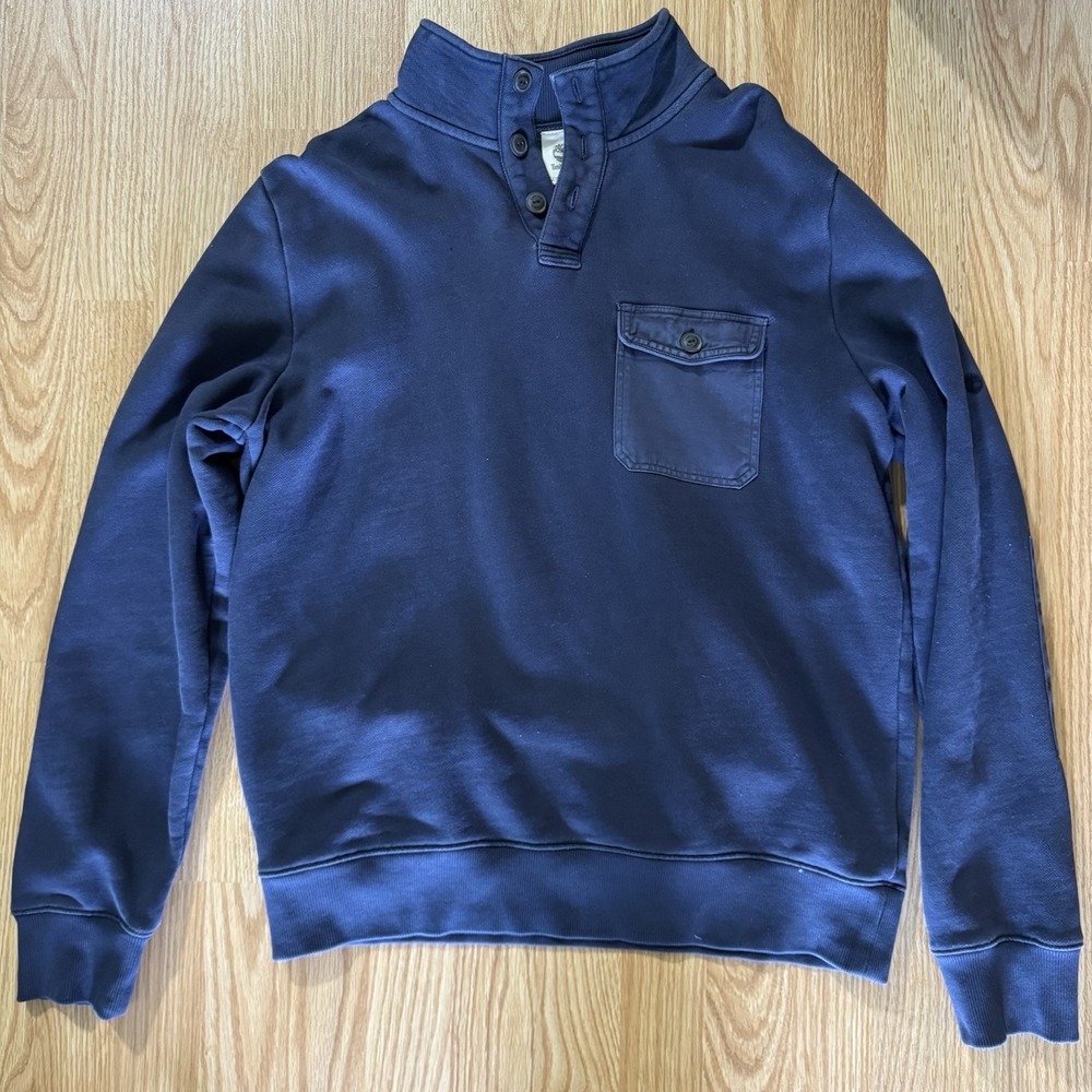 Vintage Mens Timberland Pullover 3-Button Sweatshirt Large Elbow Patch